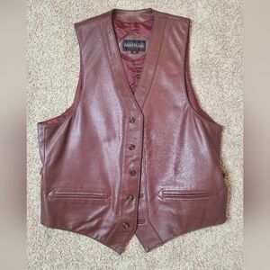 Mirage Mensport Vintage Genuine Leather Vest Waistcoat Burgundy Size 40